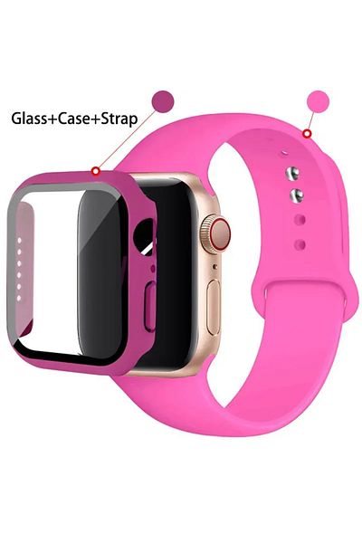 Choice 44mm series 654 se 47 Barbie powder Sport band+Glass+Case For Apple Watch bands 44mm 40mm 45mm 41mm