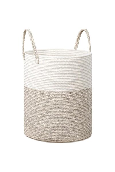 Generic Pyhlhy Cotton Rope Woven Laundry Basket, 58L Dirty Clothes Rope Hampe...