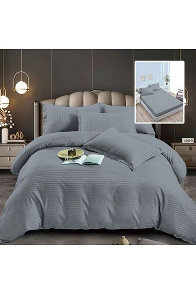 Ralex Double Bed Linen Set 6 Pieces Damask Polycotton, with mattress cover 160x200 or 180x200 cm, duvet co