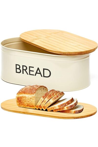 Generic RoyalHouse Premium Metal Bread Box with Bamboo Lid, Stainless Steel Large Bread Bin Storage Contain