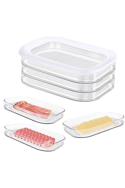 Generic Cold Meat Boxes for Fridge with 3 Layers - Sausage Storage Fridge with Lid - Suitable for Storing M