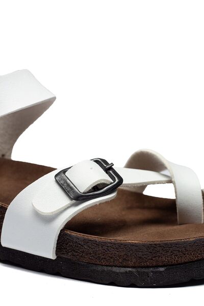 Raynok Women's Leather Daily Sandals Double Strap Slippers Eva Sole Poly Orthopedic White