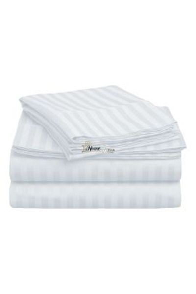 Ralex Extra Large Bed Sheet 300 x 400 cm 100% Cotton Damask Hotel Style with 1 cm Stripe, White
