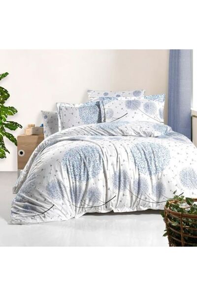 Ralex Double Bed Linen 100% Cotton Ranforce, Extra Large 4 Pieces Set, Blue/White