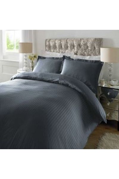 HomePuls Double king size bed linen Damask Polycotton stripe 1 cm, 4 pieces, bed sheet 230 x 260 cm, duvet co