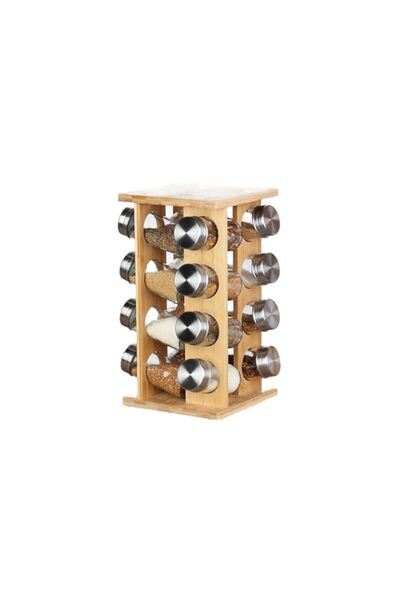 Generic Danube Home Loretta 16-Piece Bamboo Spice Rack Set Natural | Bamboo, Stainless And Glass Tabletop C