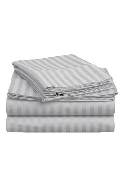 HomePuls Bed sheet with elastic Damask Cotton 100% stripe 1 cm, 190 x 250 cm for mattress 140 x 200 cm, Gray