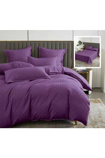 Ralex Double Bed Linen Finet Natur UNI Stripe 6 Pieces 230 x 250 cm Sheet, 200 x 230 cm Duvet Cover, 2 Pil