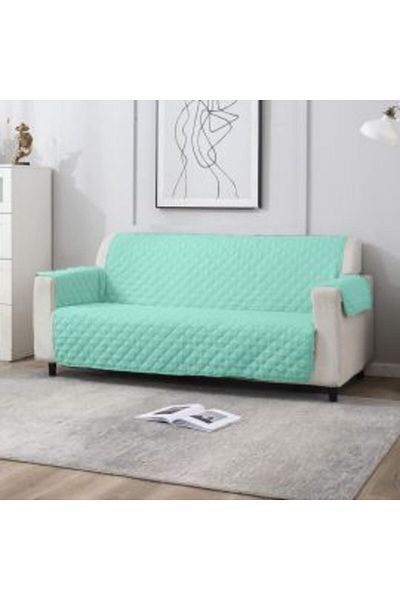 Ralex Three-seater Sofa Cover Quilted Type 190 x 177 cm with Sides, Reversible, Mint Green