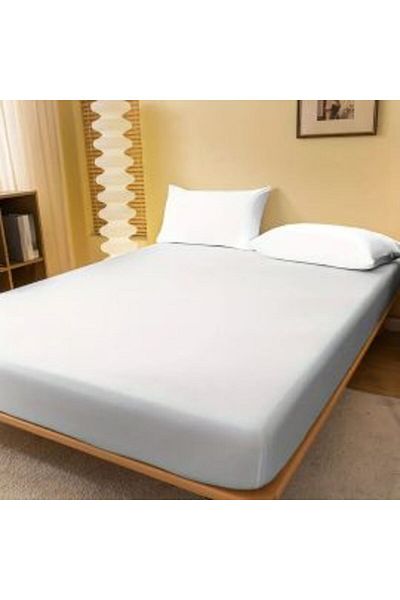 Ralex Set husă pat și fețe perne tricot jerse bumbac 100%, pentru saltea de 160 x 200 cm Alb