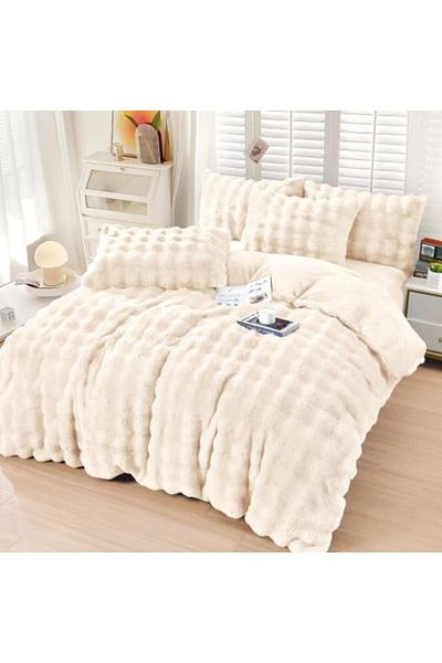 Ralex Double Bed Bedding Set Cocolino Spot with Fleece 4 Pieces, Cream, Pucioasa