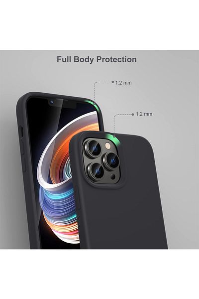Generic iPhone 14 6.1" Slim Liquid Silicone Black Case Cover +2 Screen Protector +2 Camera Lens Protector