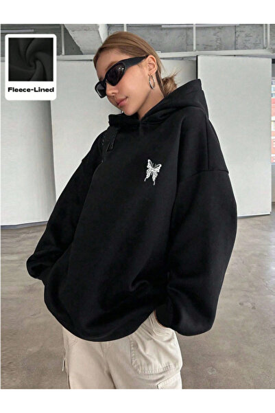 Framgan سويت شيرت بقلنسوة من القطن مطبوع عليه فراشة Y2k للجنسين للنساء/الرجال