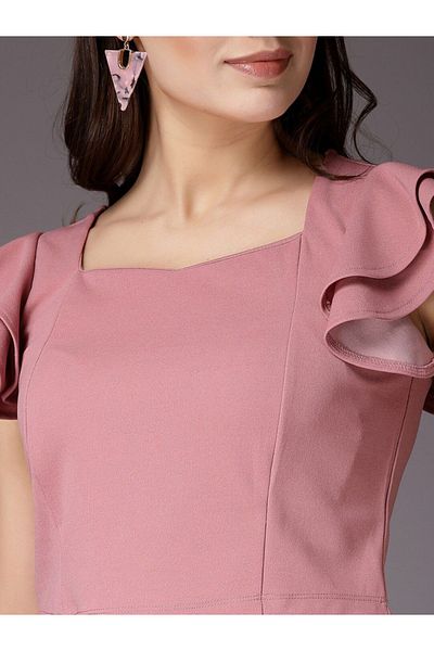 Freehand By Styli Women Light Pink Fitted Crop Top with Ruffle Sleeve