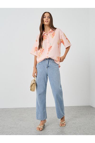 Styli Printed Short Sleeve Oversized Shirt