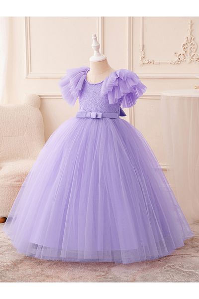Styli Faux Pearl Decor Bow Detail Party Dress