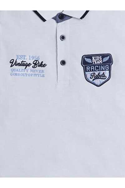 Victor and Jane By Styli Boys White Embroidered Detail Short Sleeve Polo T-Shirt