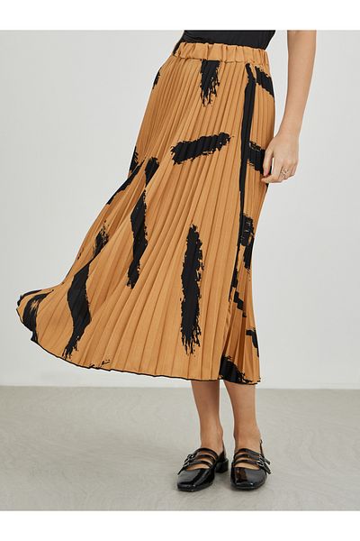 Styli Printed Pleated A-Line Midi Skirt