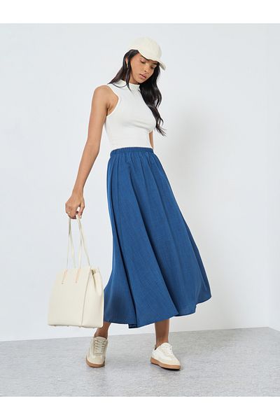 Styli Solid Maxi Skirt with Elastic Waist