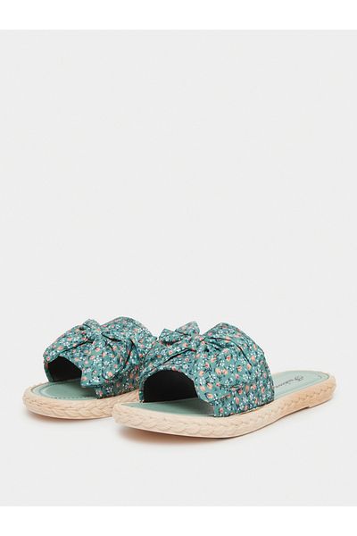 Take Two By Styli Floral Print Bow Detail Flat Sandals