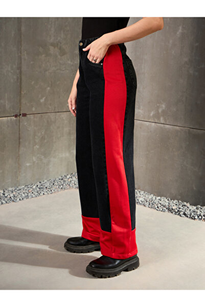 Sassafras By Styli Black Washed Side Color Block Wide Leg Jeans