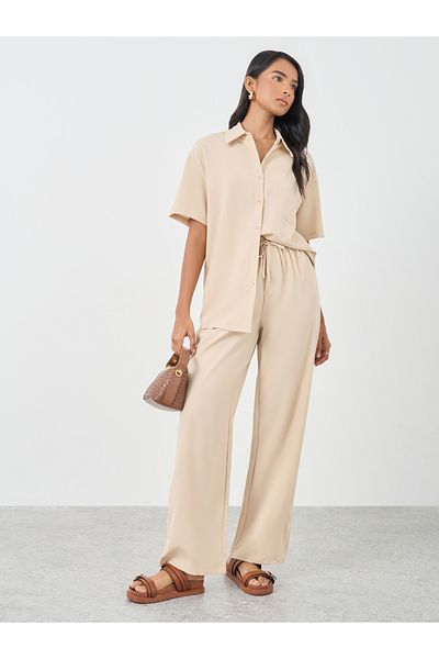 Styli Beige Relaxed Fit Shirt and Pants Co-Ords