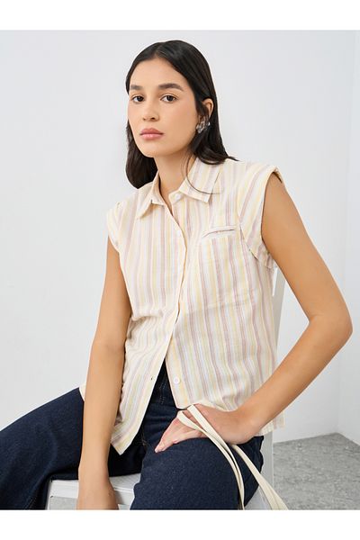 Styli Striped Sleeveless Shirt with Spread Collar