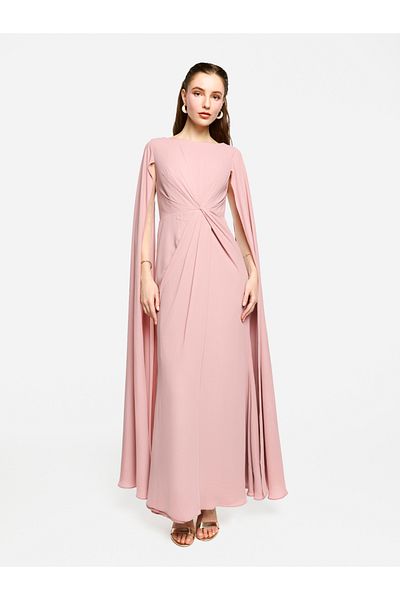 House of Moda By Styli Twisted Front Draped Cape Sleeves Maxi Dress