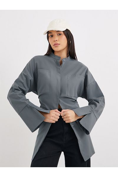 Styli Grey Relaxed Fit Longline Shirt with Pockets