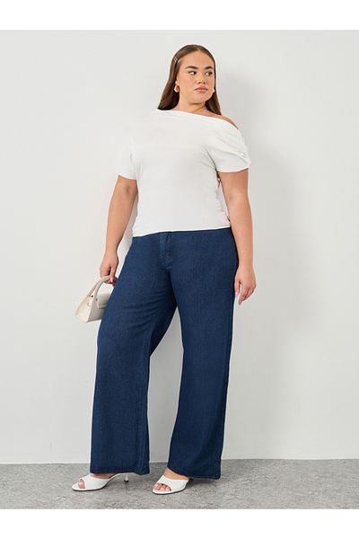 Styli Plus Top with Asymmetric Neck and Short Sleeve