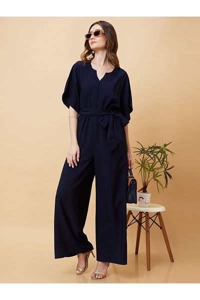 Globus By Styli Kimono Sleeves Waist Tie-Up Straight Leg Jumpsuit
