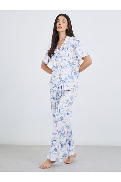 Styli Graphic Print Buttoned Shirt and Pyjama Set