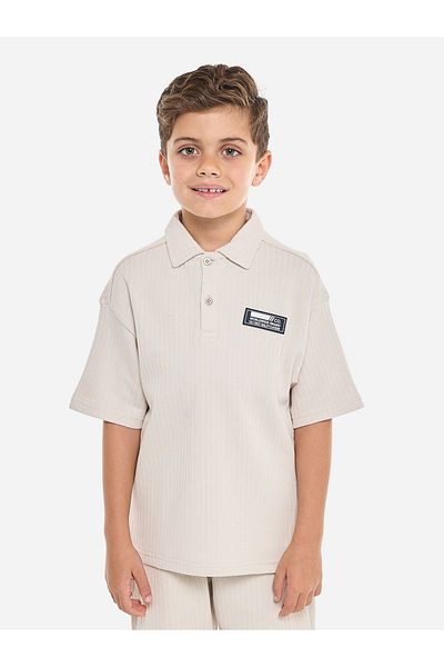 Victor and Jane By Styli Boys Beige Cotton Polo and Shorts Set