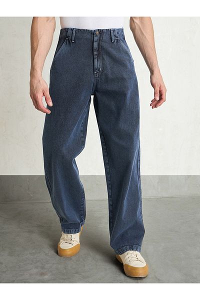 Mascln Sassafras By Styli Men Blue Mid Rise Contrast Thread Detail Wide Leg Jeans