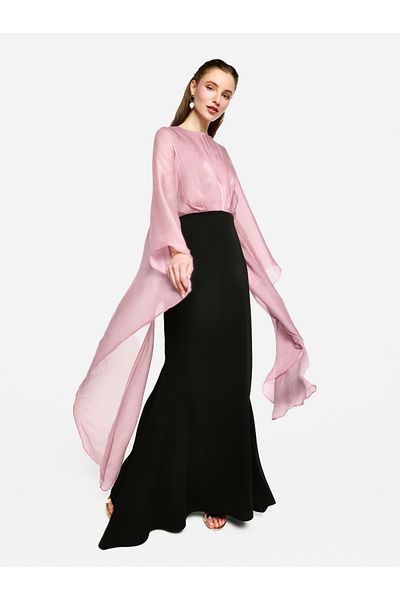 House of Moda By Styli Kimono Sleeve Color Block A-Line Maxi Dress