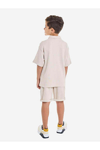 Victor and Jane By Styli Boys Beige Cotton Polo and Shorts Set