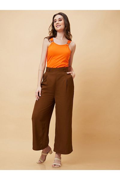 Globus By Styli High-Rise Pleated Frilled Waist Wide Leg Trousers