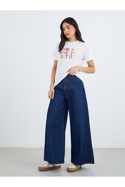 Styli Slogan Print Round Neck T-Shirt