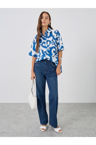 Styli Printed Short Sleeve Oversized Shirt