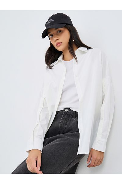 Styli Plain Collared Shirt with Buttoned Sleeve
