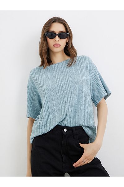 Styli Blue Oversized Knit T-Shirt