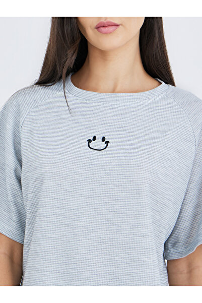 Styli Women Grey Waffle Knit T-Shirt and Shorts Set