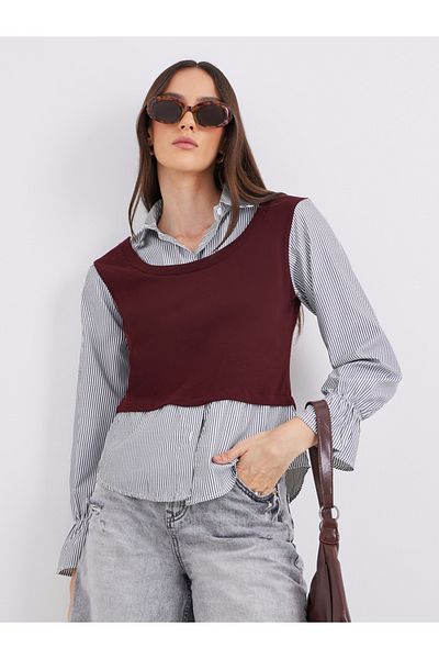 Styli Layered Look Striped Shirt