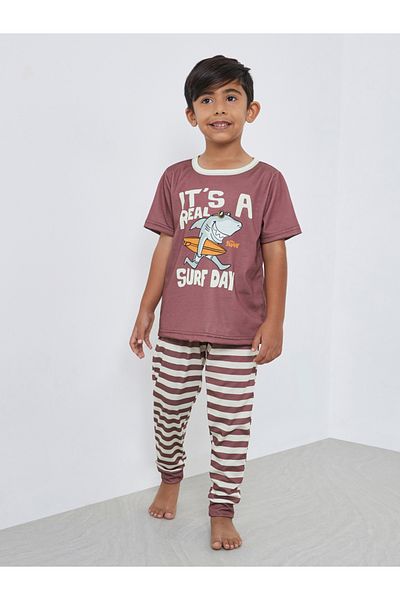 Styli Shark Graphic T-Shirt and Striped Pyjama Set