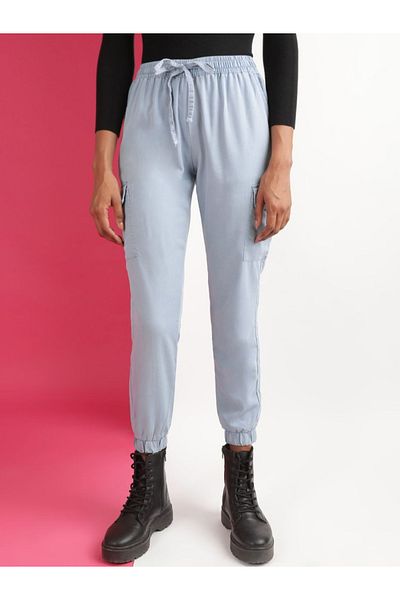 Freehand By Styli Women Blue Regular Fit Solid Denim Joggers