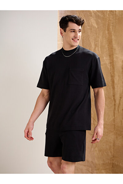 Mascln Sassafras By Styli Men Black Waffle Textured Relaxed Fit Shorts