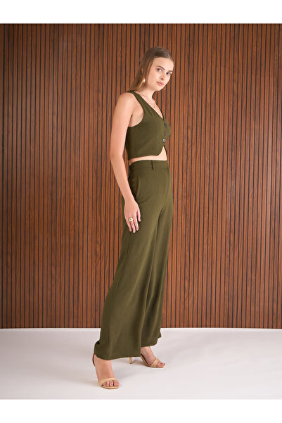 Sassafras By Styli Olive Crop Waistcoat and Straight Pants Co-Ords