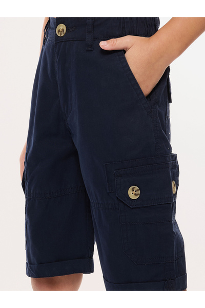 Victor and Jane By Styli Boys Navy Blue Solid Cargo Shorts with Belt Loops