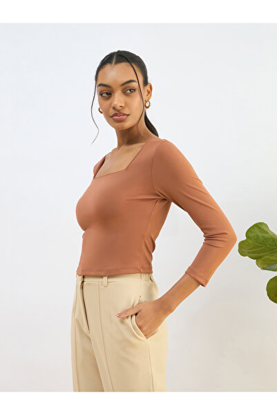 Sassafras By Styli Orange Square Neck Knitted Crop Top