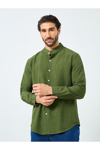 Styli Linen Blend Mandarin Collar Regular Fit Shirt